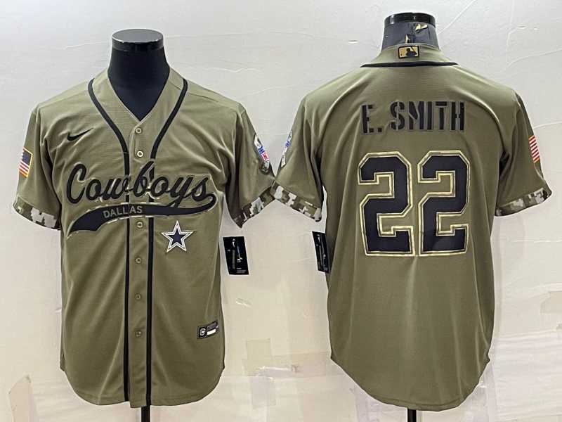 Men%27s Dallas Cowboys #22 Emmitt Smith 2022 Olive Salute to Service Cool Base Stitched Baseball Jersey->dallas cowboys->NFL Jersey